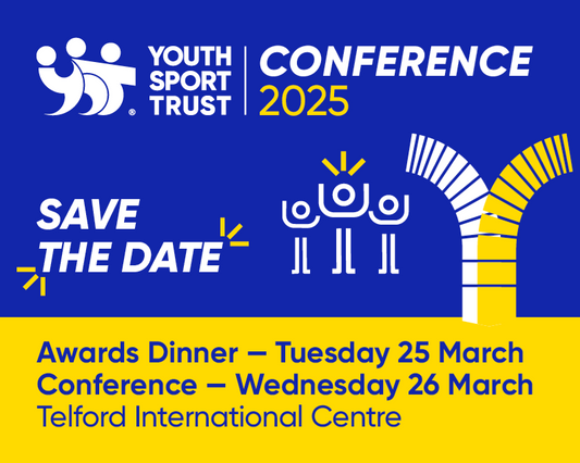 Conference logo for youth sports, highlighting the message "Save the Date" in an eye-catching format.