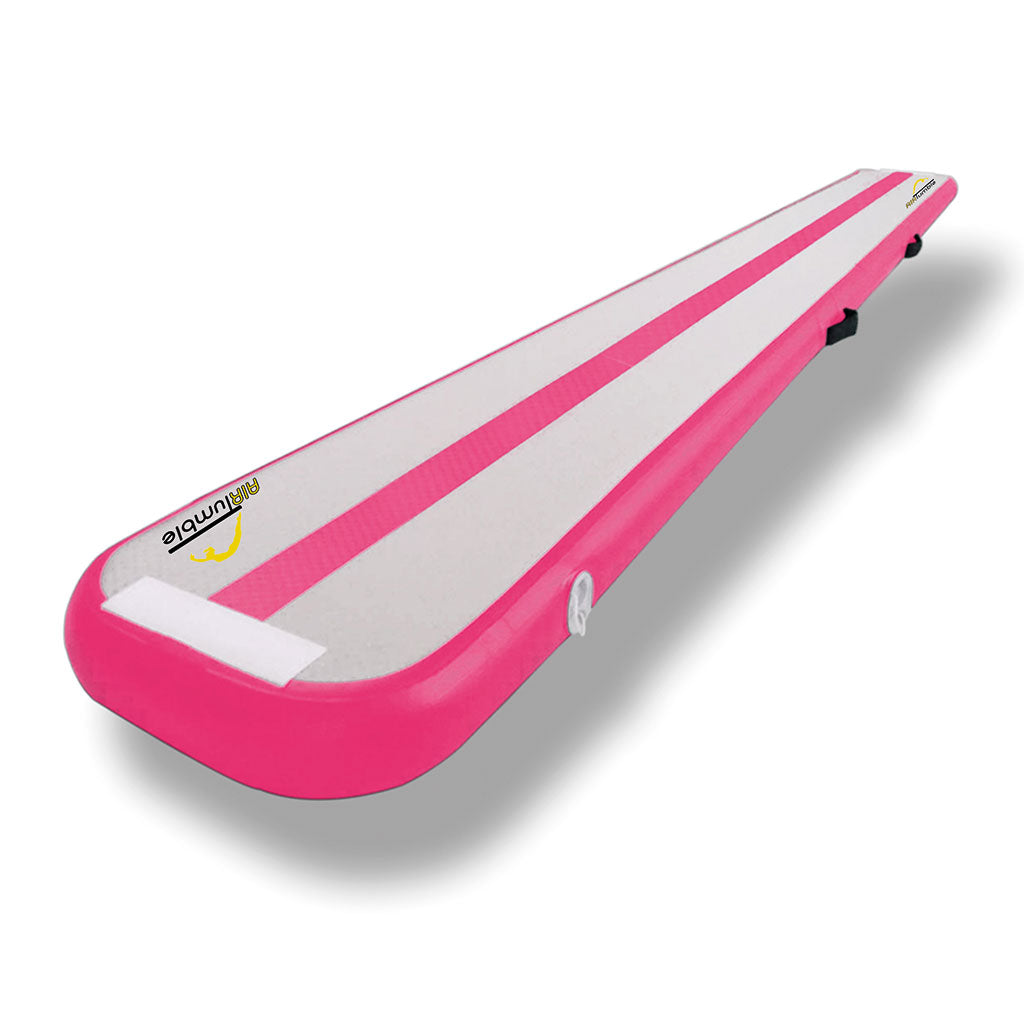 Pink AirTumble AirBeam inflatable gymnastics beam, 3m x 40cm x 10cm, with foot pump