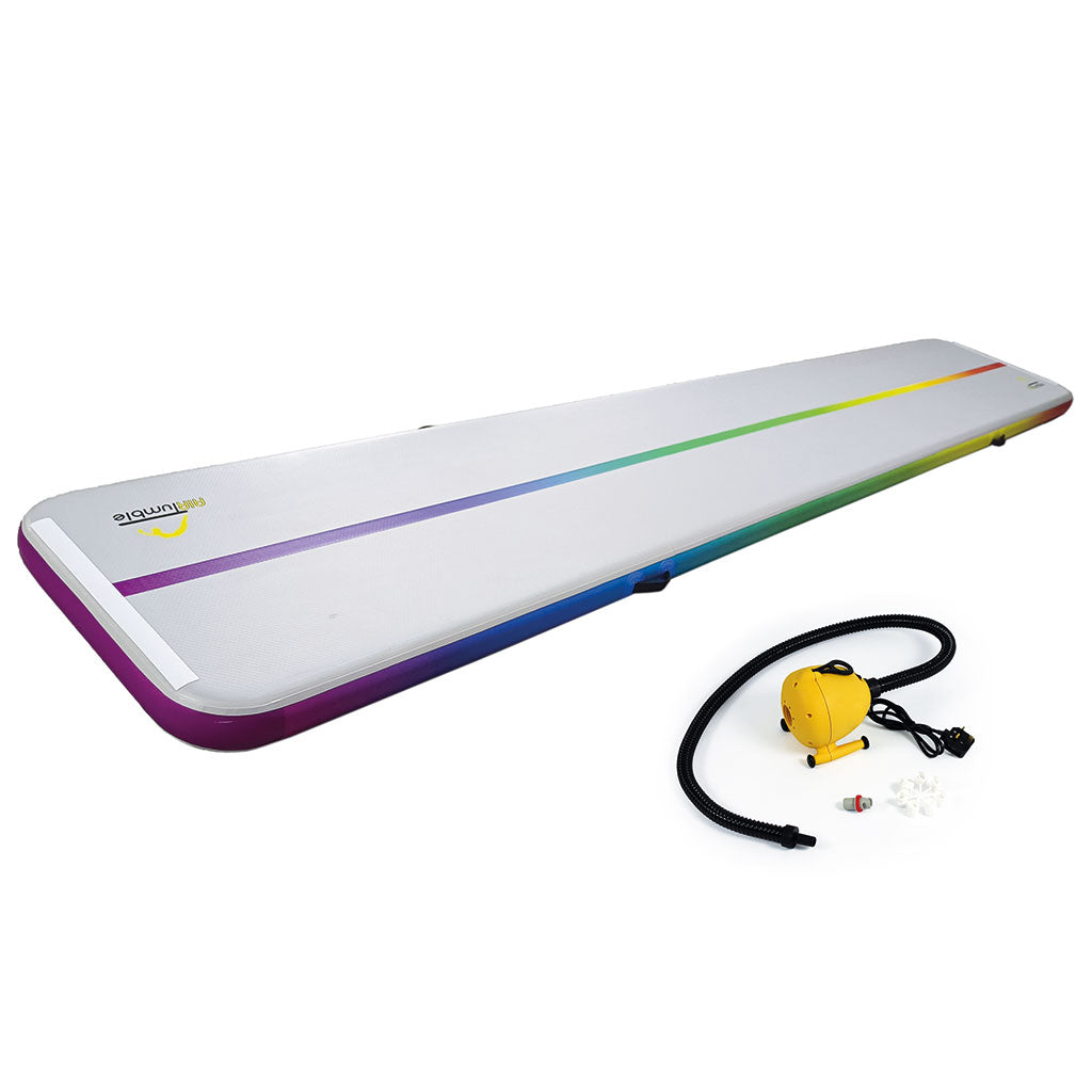 Rainbow Standard School AirTumble inflatable gymnastics track, 4m x 1m x 15cm, with Bravo OV6 electric pump