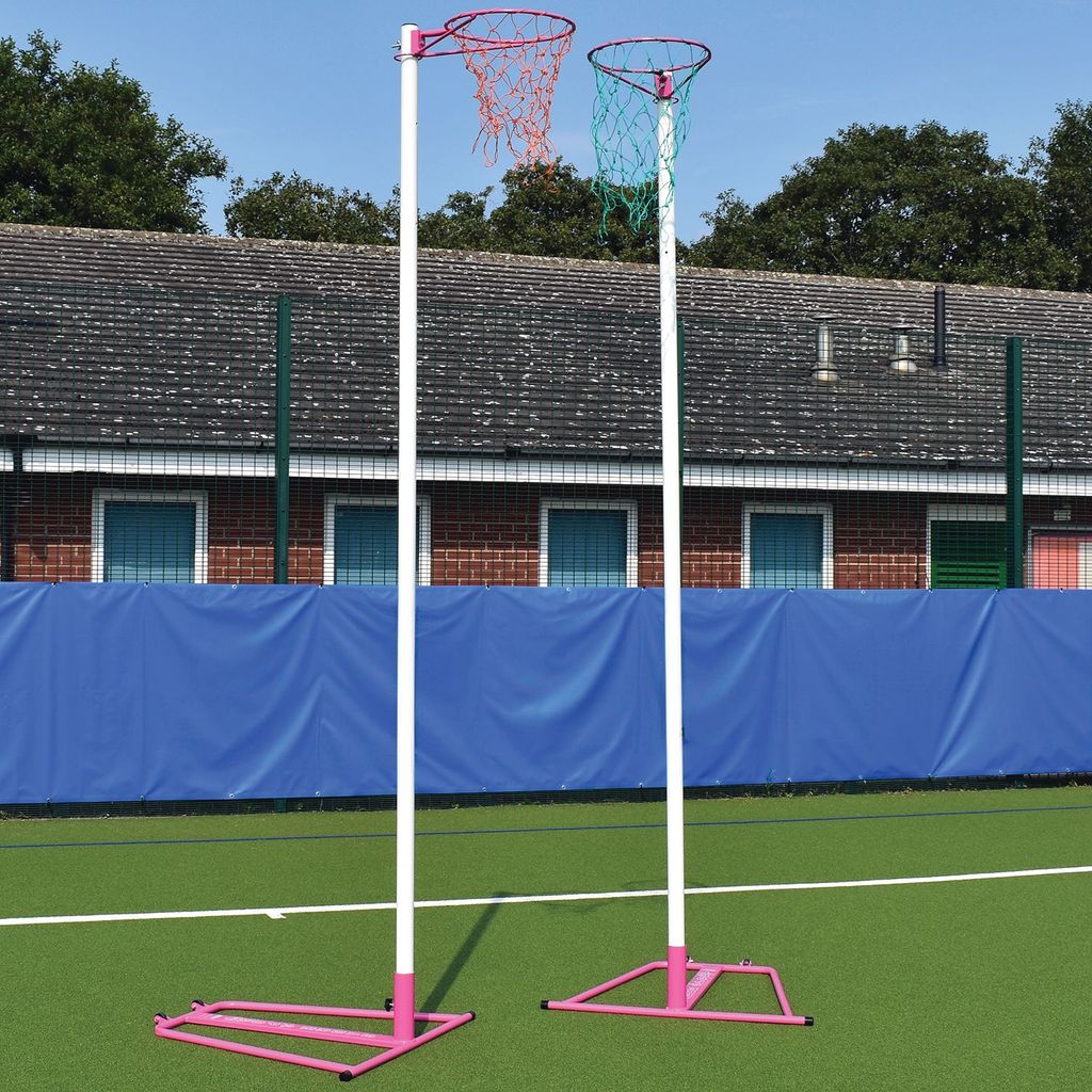 FREESTANDING NETBALL POST - PAIR, BLUE RING, BASE AND POST