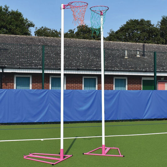 FREESTANDING NETBALL POST - PAIR, BLUE RING, BASE AND POST