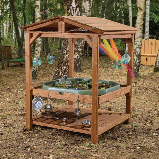OUTDOOR CANOPIED WOODEN TUFF SPOT TRAY STAND