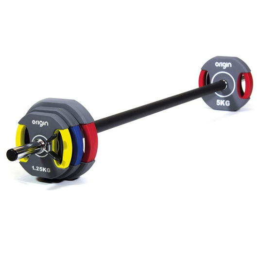 ORIGIN RUBBER BARBELL SET C/W BAR & COLLARS